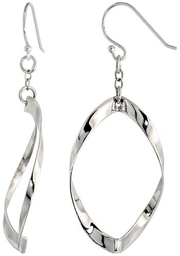 Sterling Silver Marquise Shape Cut Out Dangle Earrings, 1 6/16" (35 mm) tall