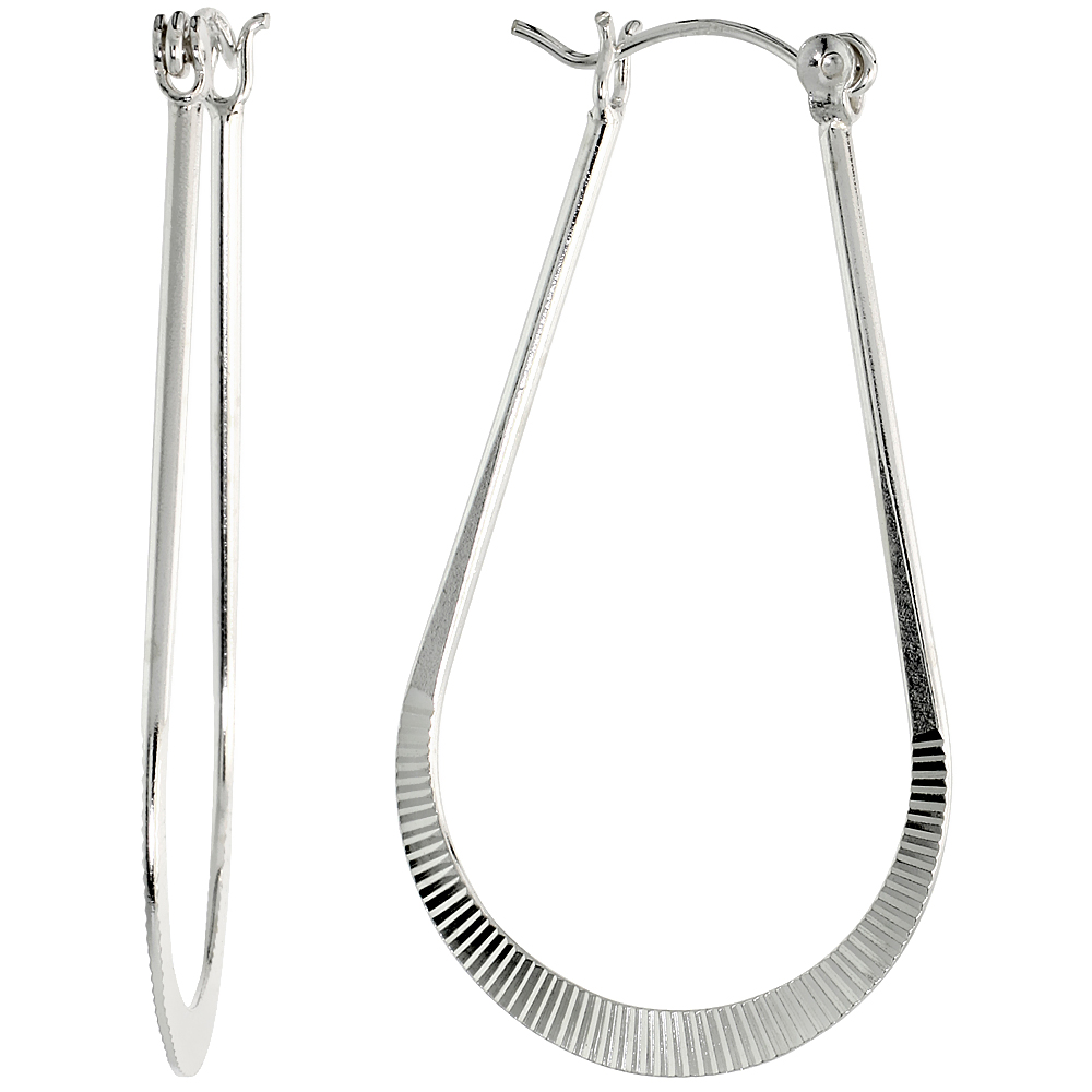 Sterling Silver U-shaped Textured Hoop Earrings, 1 3/4" (45 mm) tall