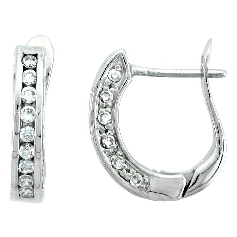 Sterling Silver Jeweled Huggie Earrings, w/ Cubic Zirconia stones, 11/16 (18 mm)
