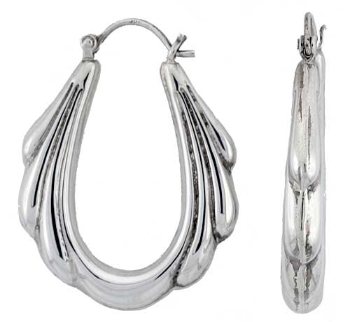 1.5 inch Sterling Silver Candle Drip Hoop Earrings for Women Oval Click Top High Polished