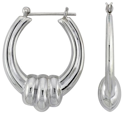 Sterling Silver 3 Rings Hoop Earrings for Women Click Top High Polished 1 3/8 inch