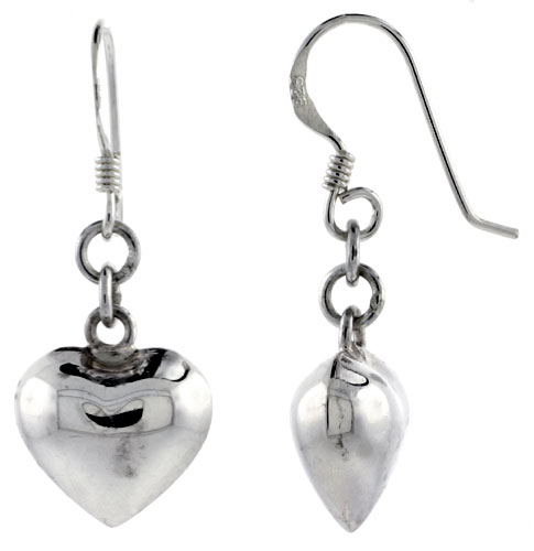 Sterling Silver Heart Earrings 3/4 inch