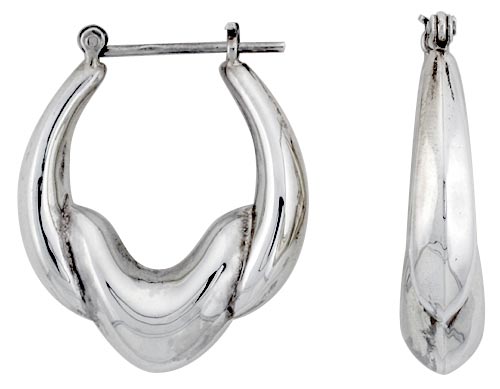 Sterling Silver Hoop Earrings for Women Bowed Center Click Top High Polished 1 1/8 inch