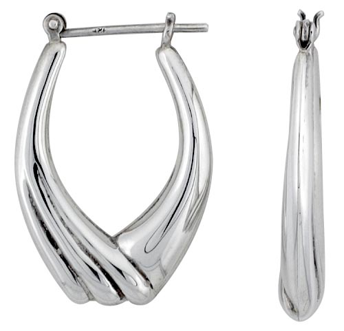 Sterling Silver Half Scalloped Hoop Earrings for Women Click Top High Polished 1 1/4 inch
