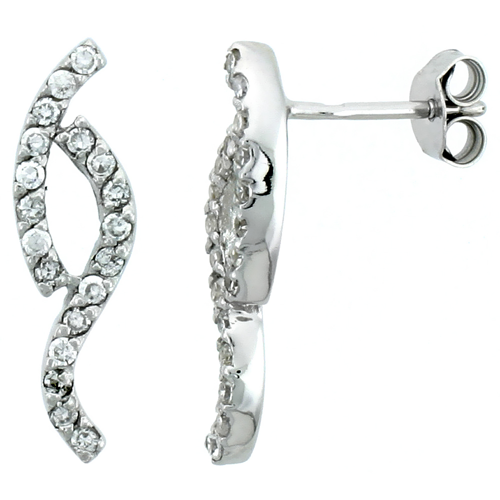 Sterling Silver Jeweled Twisted Post Earrings, w/ Cubic Zirconia stones, 13/16 (21 mm)