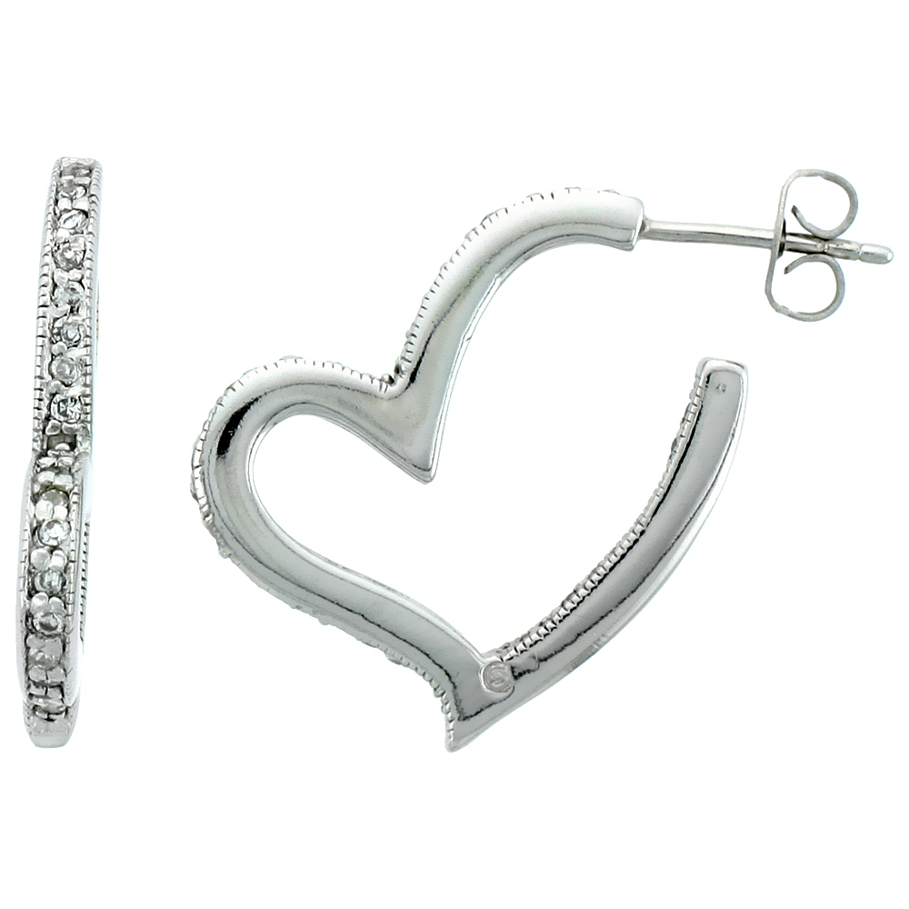 Sterling Silver Jeweled Heart Post Earrings, w/ Cubic Zirconia stones, 1&quot; (26 mm) tall