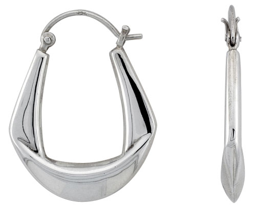Sterling Silver Crinkled Hoop Earrings for Women Oval Click Top High Polished 1 1/8 inch