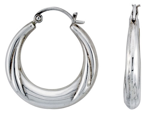 Sterling Silver Round Hoop Earrings for Women Scalloped Sides Click Top High Polished 1 1/8 inch