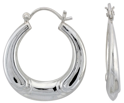 Sterling Silver Round Hoop Earrings for Women Tapered Click Top High Polished 1 1/8 inch