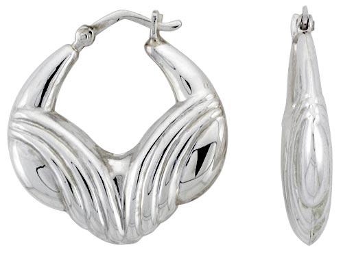 Sterling Silver Waterfall Hoop Earrings for Women Click Top High Polished 1 inch