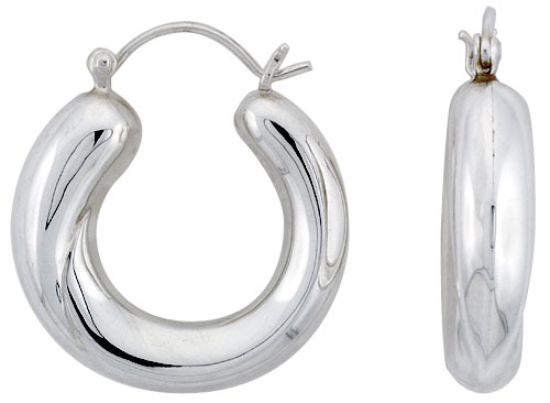 Sterling Silver Thick Tapered Tube Hoop Earrings for Women Smooth Surface Click Top High Polished 1 1/8 inch