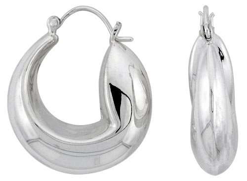 Sterling Silver Snake Hoop Earrings for Women Round Click Top High Polished 1 1/8 inch