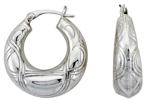 Sterling Silver Double Helix Hoop Earrings for Women Round Click Top High Polished 1 inch