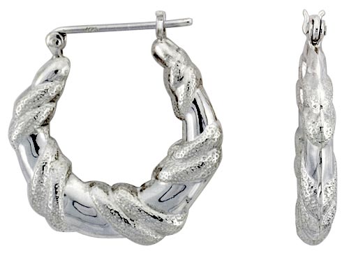Sterling Silver Rope Wrap Hoop Earrings for Women Round Click Top High Polished 1 1/8 inch