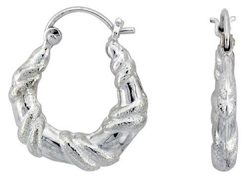 Sterling Silver Rope Wrap Hoop Earrings for Women Click Top High Polished 7/8 inch