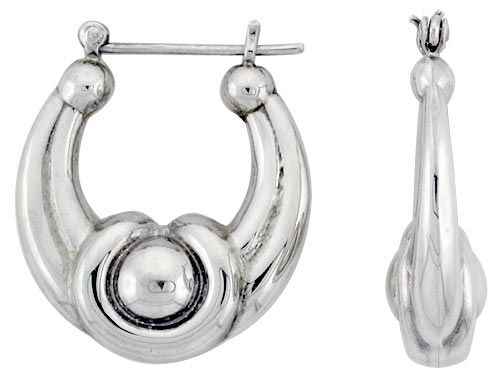 Sterling Silver Horseshoe Hoop Earrings for Women Click Top High Polished 1 1/8 inch