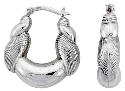 Sterling Silver Twisted Rope Hoop Earrings for Women Click Top High Polished 1 1/4 inch
