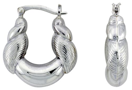 Sterling Silver Twisted Rope Hoop Earrings for Women Click Top High Polished 1 inch
