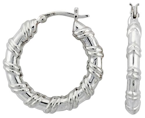 Sterling Silver Double Wrapped Hoop Earrings for Women Click Top High Polished 1 3/8 inch