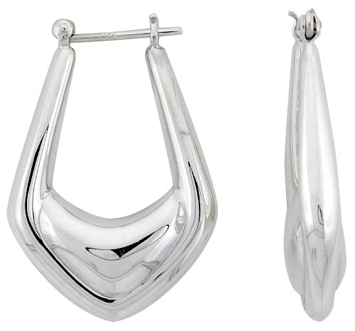 Sterling Silver Triangular Hoop Earrings for Women Click Top High Polished 1 3/8 inch