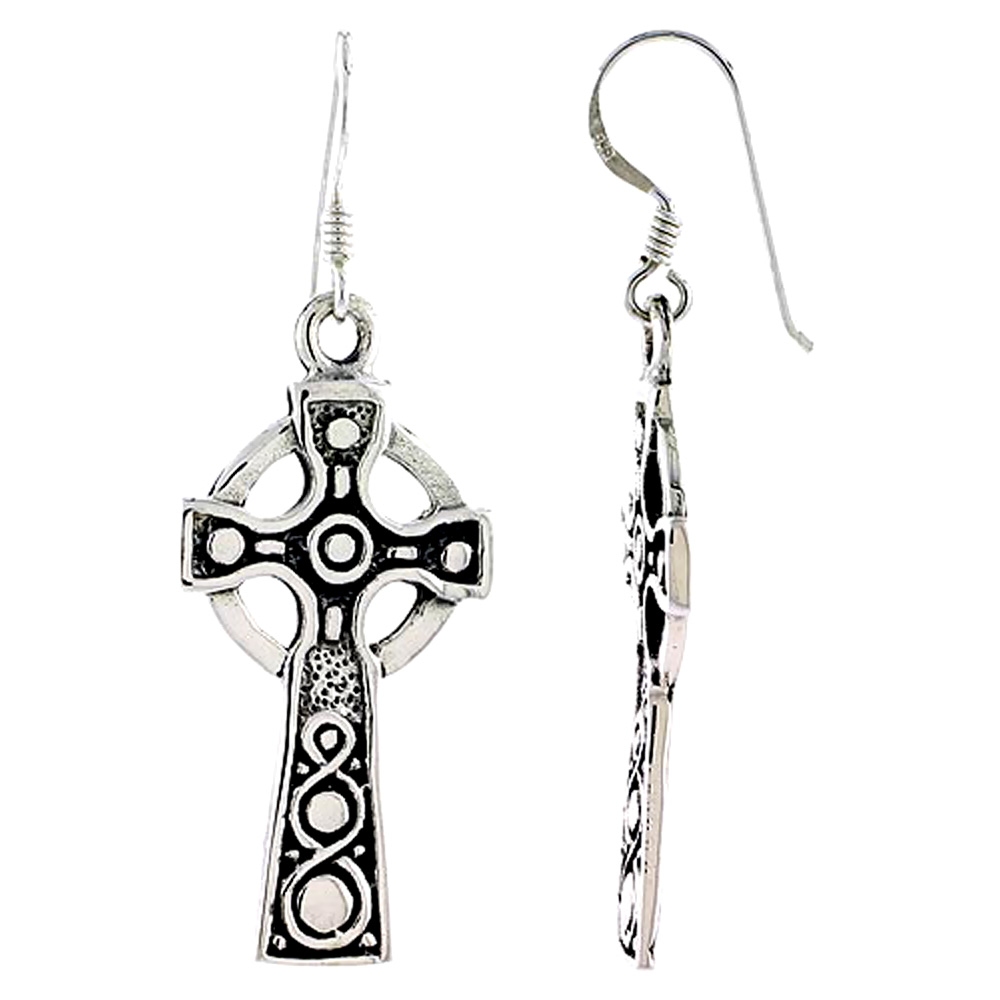 Sterling Silver Celtic Healing Cross Earrings,1 1/4 inch long