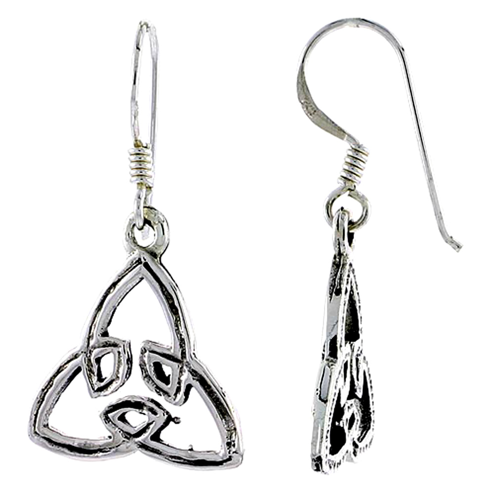 Sterling Silver Celtic Triquetra Trinity Knot Earrings, 3/4 inch long