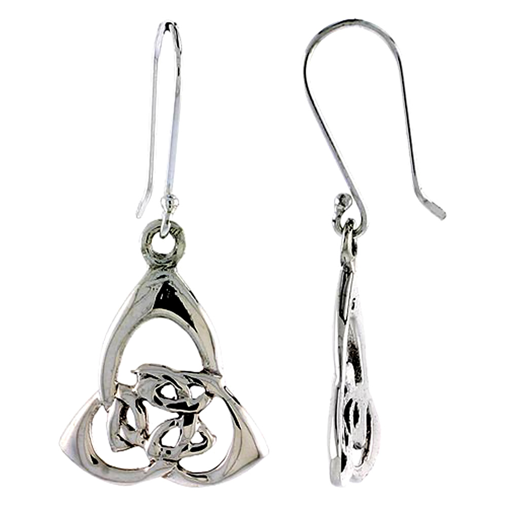 Sterling Silver Celtic Triquetra Trinity Knot Earrings, 3/4 inch long