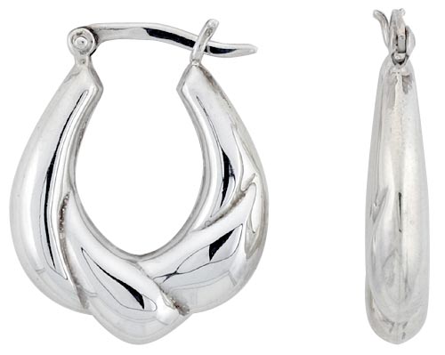 Sterling Silver Cascades Hoop Earrings for Women Click Top High Polished 1 inch