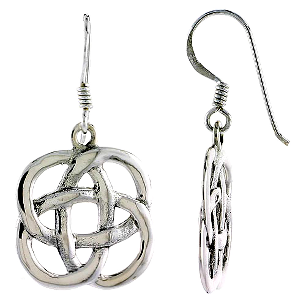 Sterling Silver Celtic Quaternary Knot Earrings, 3/4 inch long