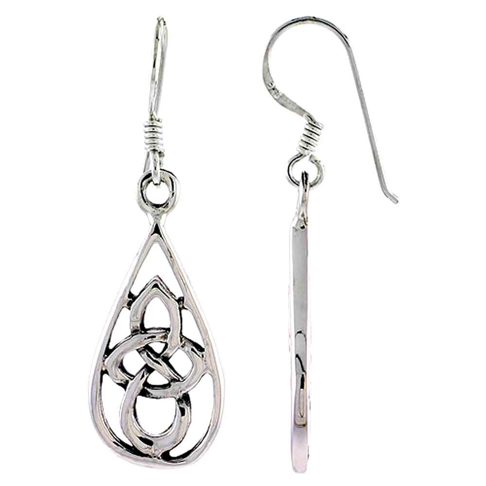 Sterling Silver Celtic Knot Teardrop Earrings,1 inch long