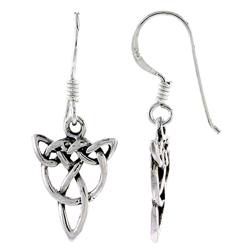 Sterling Silver Triquetra Interlaced Circle Celtic Earrings, 5/8 inch long
