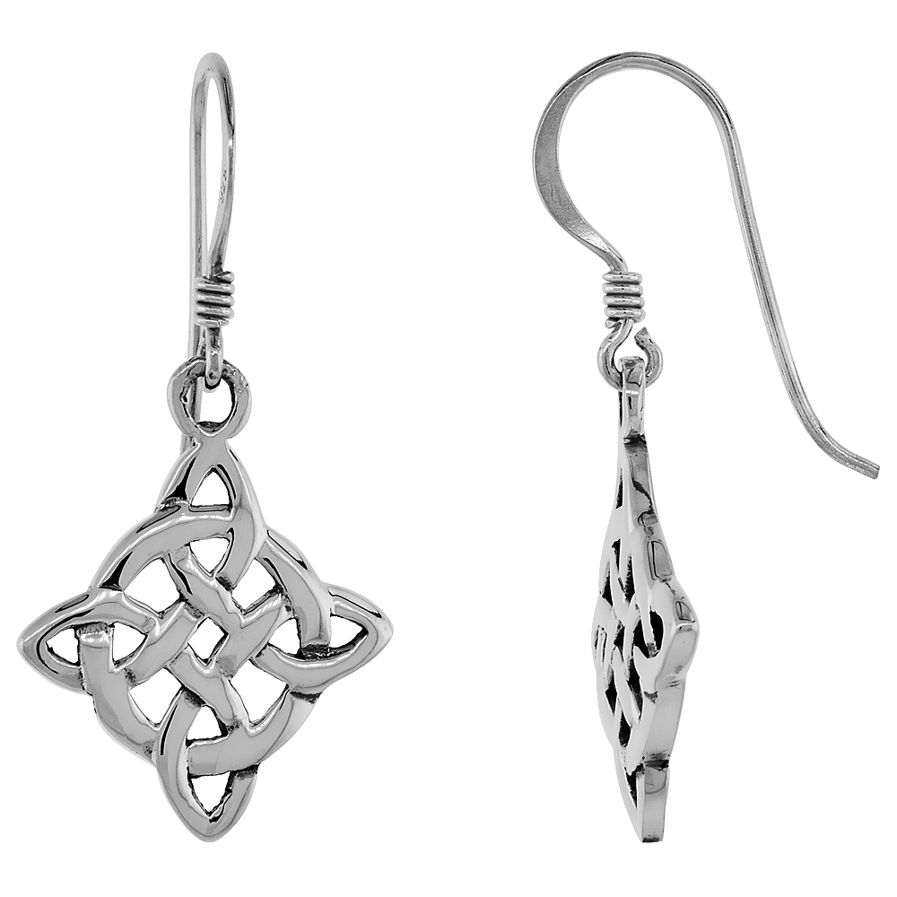 Sterling Silver Celtic Witches Knot Earrings, 3/4 inch long