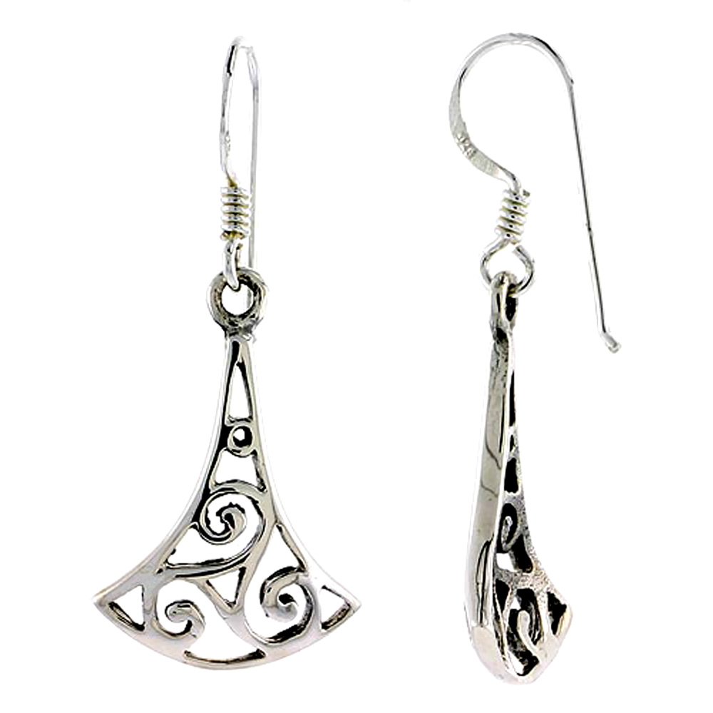 Sterling Silver Celtic Triskele Earrings, 7/8 inch long