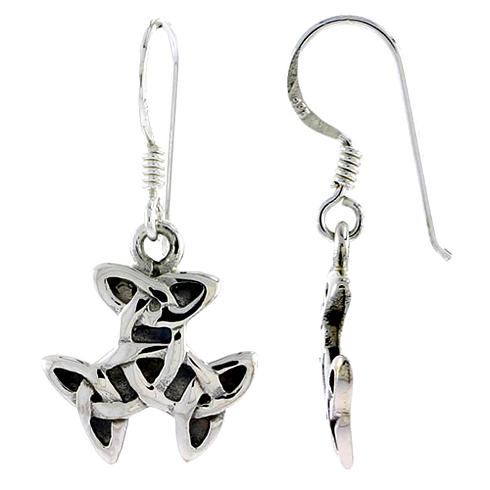 Sterling Silver Triquetra Celtic Trinity Knot Earrings, 5/8 inch long