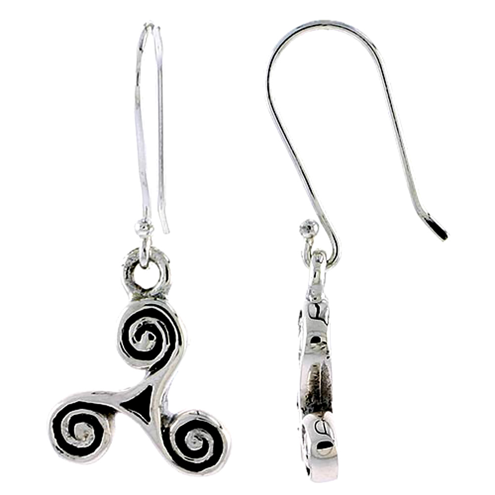 Sterling Silver Celtic Triskele Earrings, 1/2 inch long