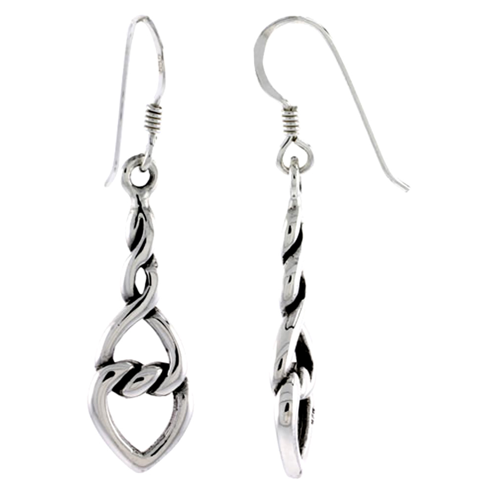 Sterling Silver Rope Design Knot Celtic Earrings,1 1/8 inch long