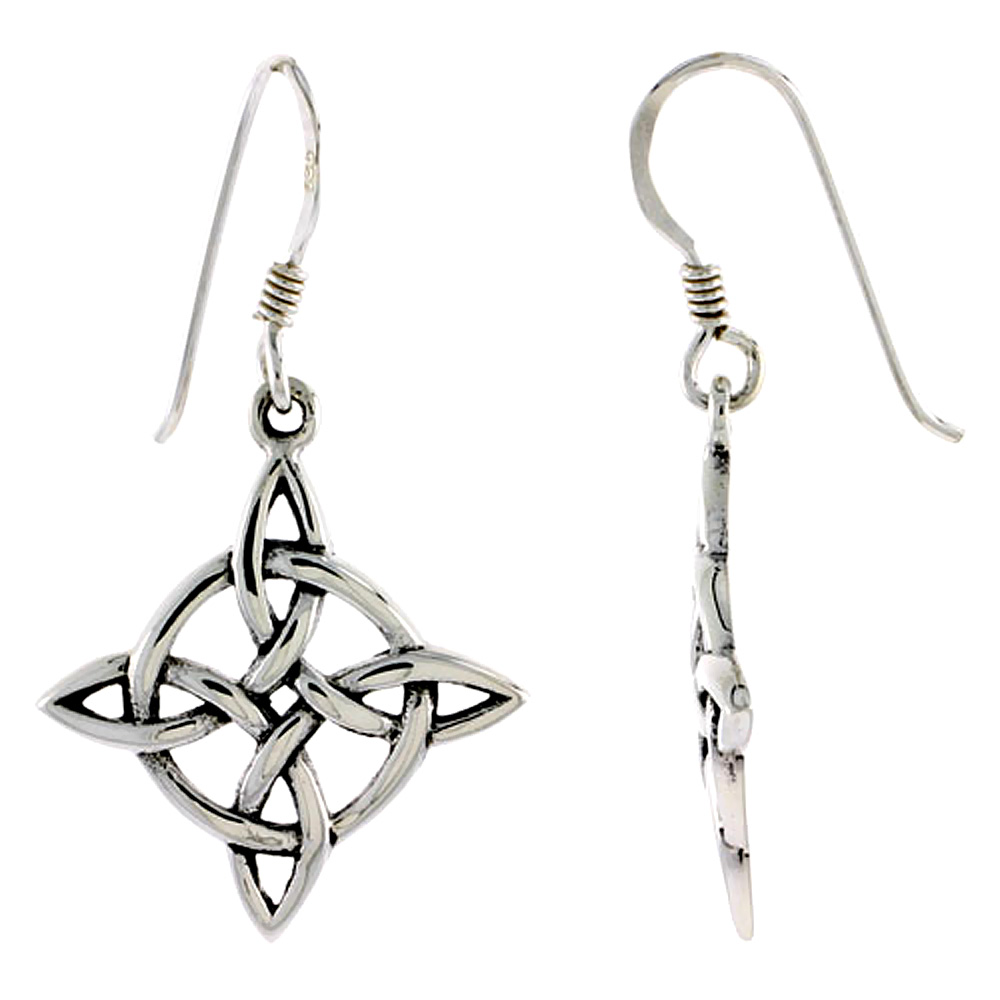 Sterling Silver Celtic Witches Knot Earrings, 7/8 inch long