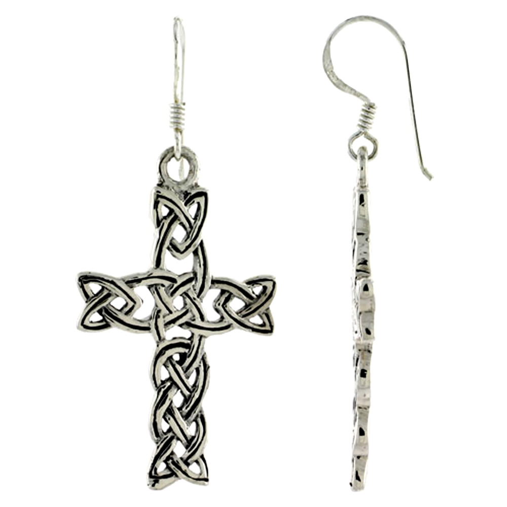 Sterling Silver Celtic Cross of Triquetras Earrings,1 1/4 inch long