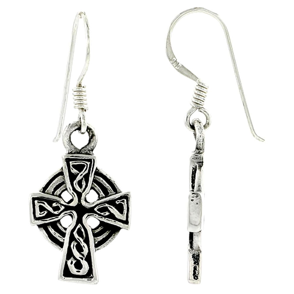 Sterling Silver Celtic Cross Earrings, 3/4 inch long