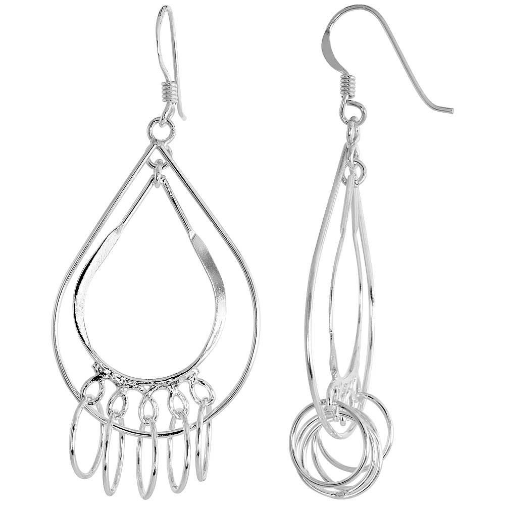Sterling Silver Pear-shaped Earrings, w/ Hoops &amp; Loops, 2 3/16 inch