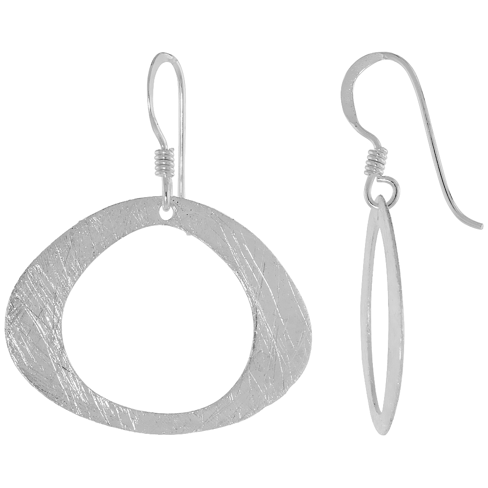 Sterling Silver Oval Earrings Crystallized Finish, 3/4 inch