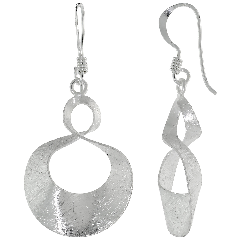 Sterling Silver Figure 8 Earrings Crystallized Finish, 1 inch