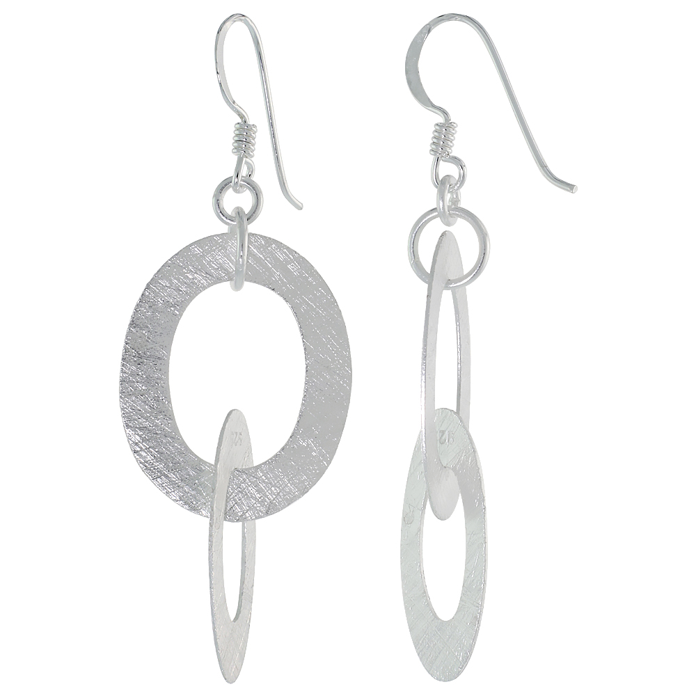 Sterling Silver Double Oval Earrings Crystallized Finish, 1 3/8 inch