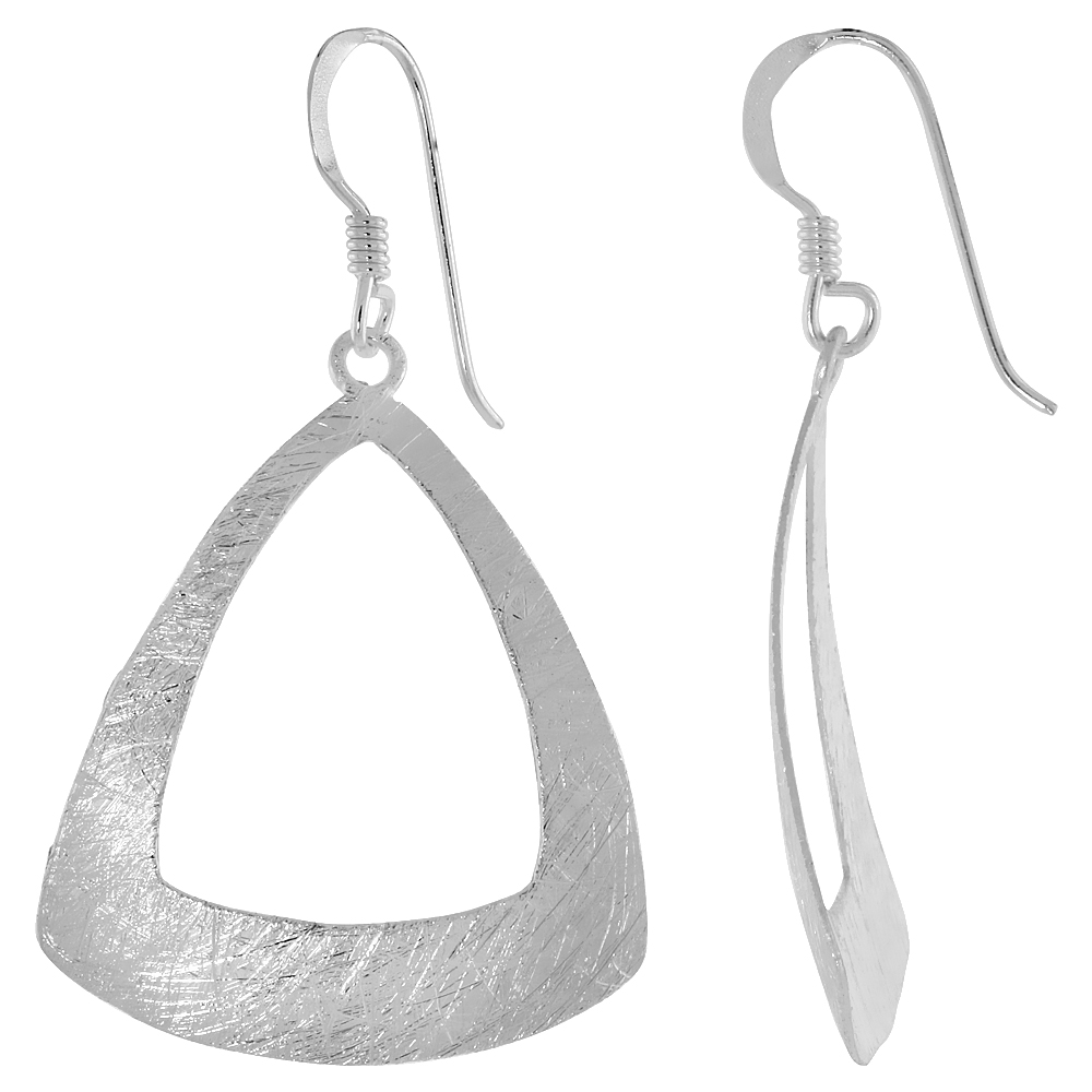 Sterling Silver Triangle Earrings Crystallized Finish, 1 3/16 inch
