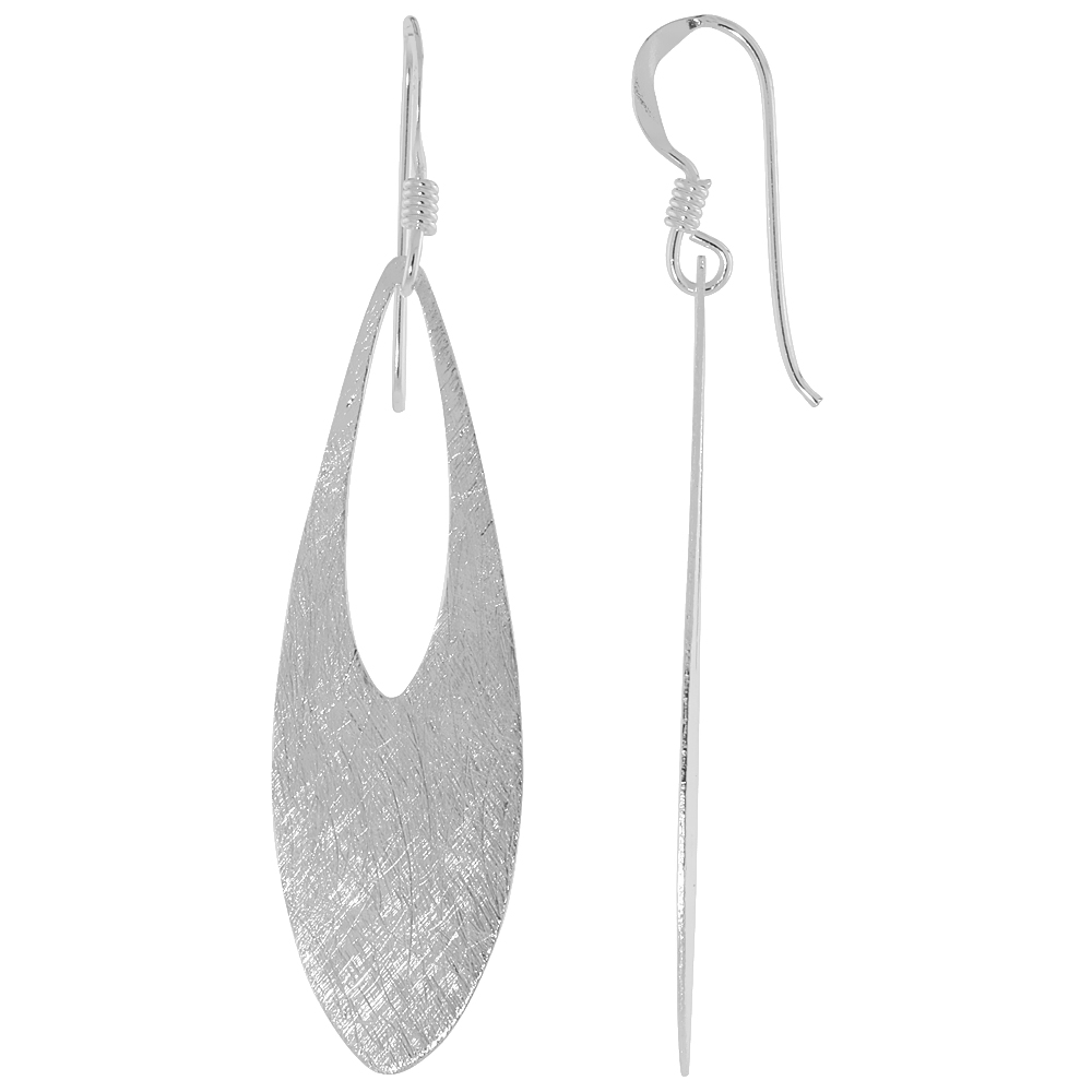 Sterling Silver Teardrop Earrings Crystallized Finish, 1 1/2 inch