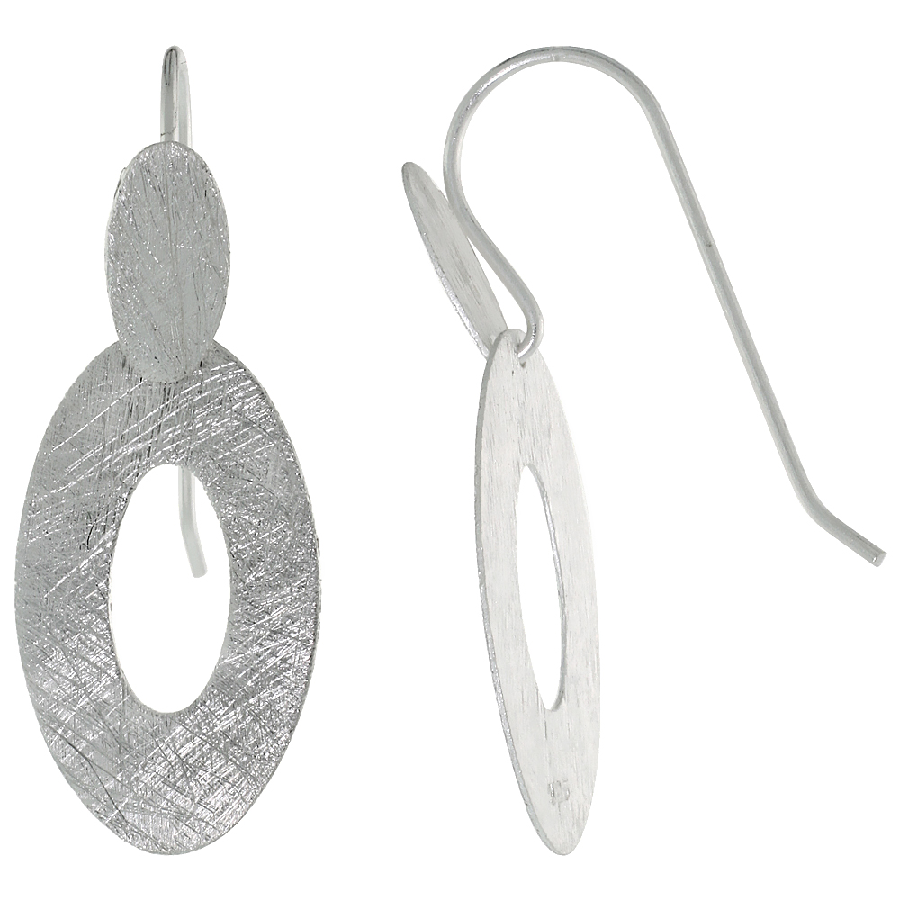 Sterling Silver Double Oval Earrings Crystallized Finish, 1 5/16 inch