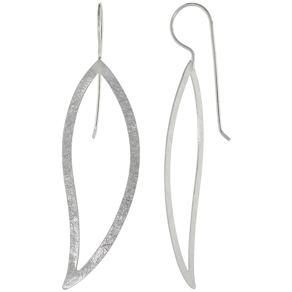 Sterling Silver Leaf Earrings Crystallized Finish, 2 1/8 inch