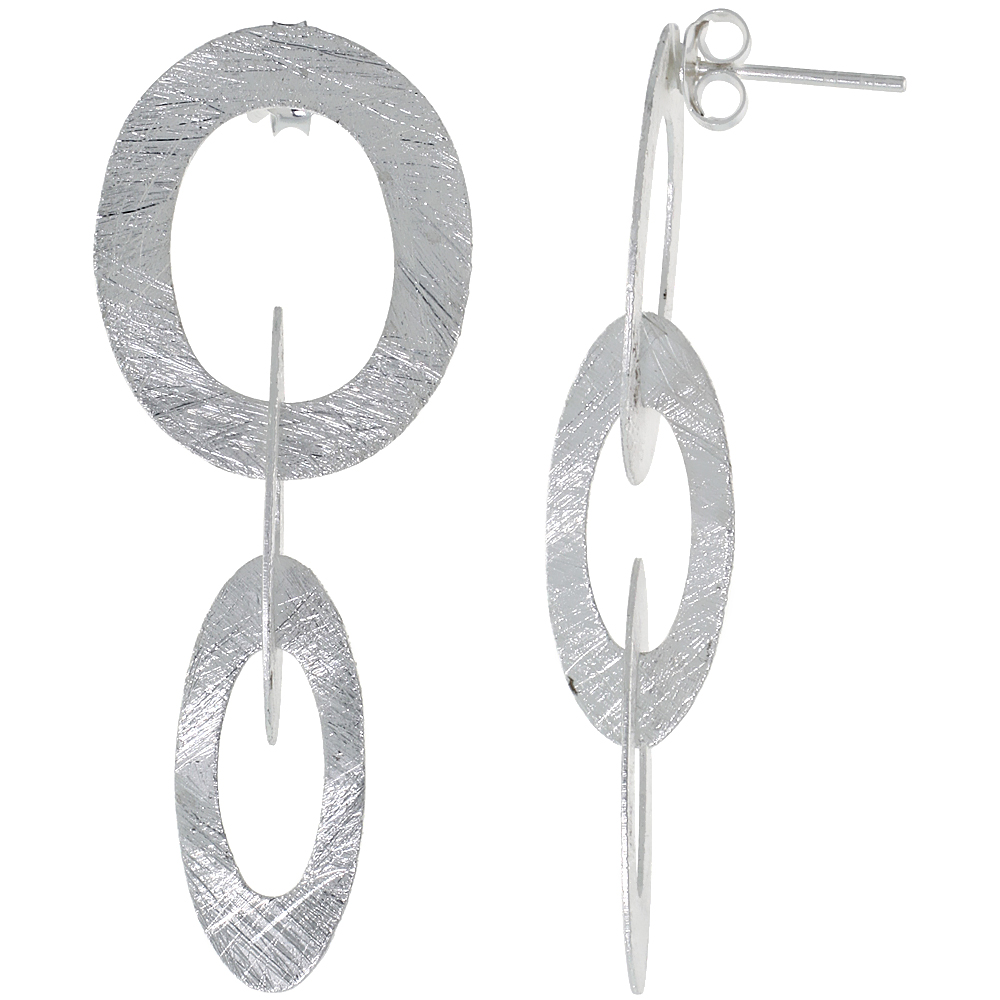 Sterling Silver Triple Oval Earrings Crystallized Finish, 1 3/4 inch