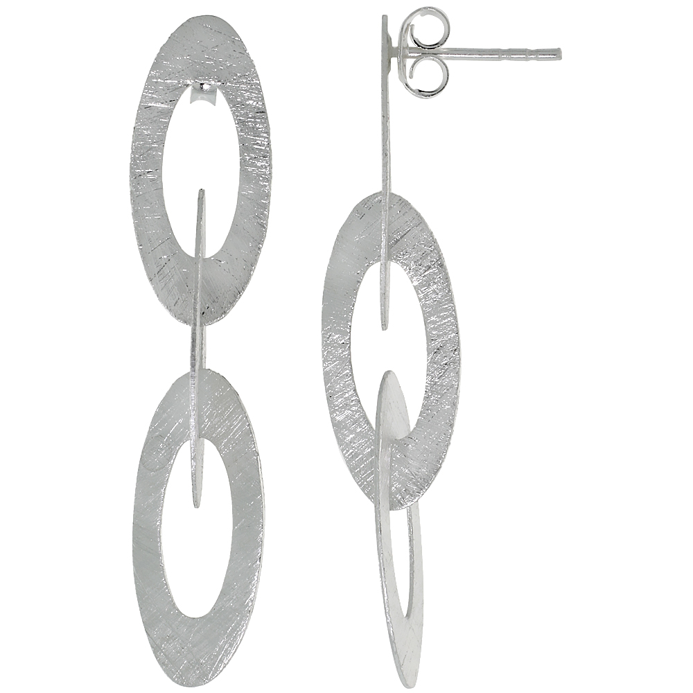 Sterling Silver Triple Oval Earrings Crystallized Finish, 1 3/4 inch