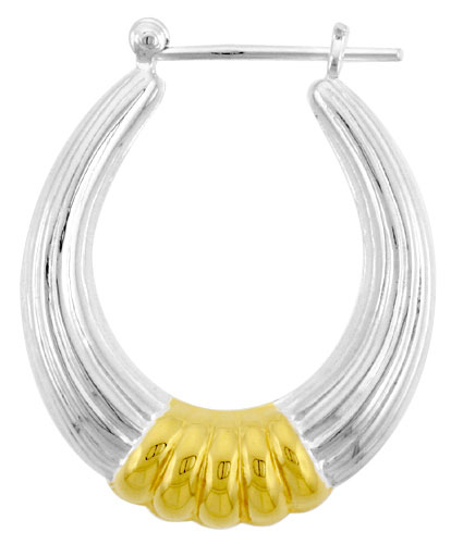 Sterling Silver Snap-down-post Hoop Earrings, w/ 2-Tone Gold Plate Accent, 1 3/16&quot; (30 mm) tall
